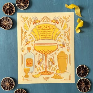 Art Deco Bee's Knees Classic Cocktail Recipe Art Print