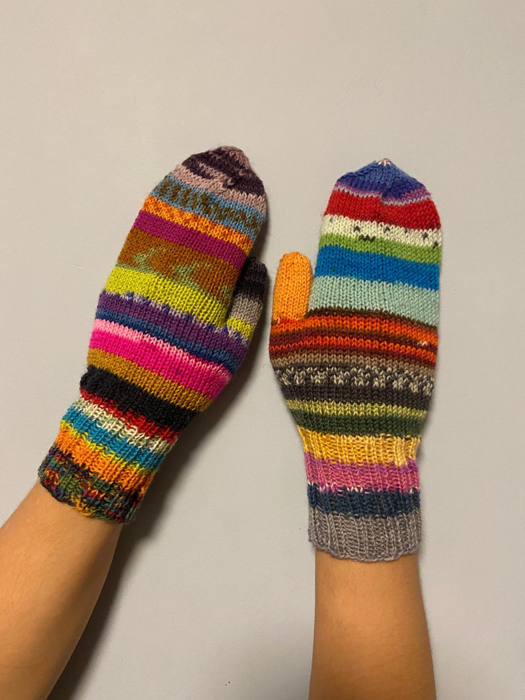 Mittens Color Colorful Knitted Mittens Striped Hand Knit Scrappy Adult Mittens - Etsy