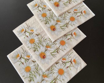 Paper Napkins For Decoupage Daisies Border Set 4