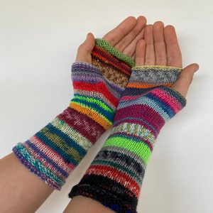 Fingerless Gloves, Arm Warmers, Hand Knit Fingerless Gloves Colorful Striped image 1