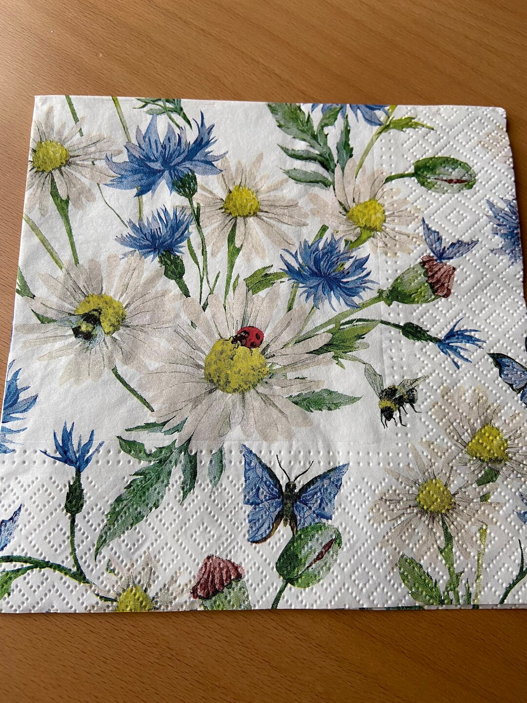 20 Servietten Recycling-Papier – Blaue Kornblumen, Für Tischdeko & Basteln (33x33 Cm)