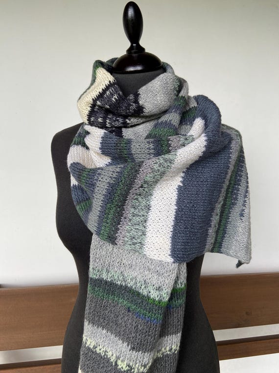 Knitted Grey Scarf Oversize Neck Warmer Women Shawl Unique Extra