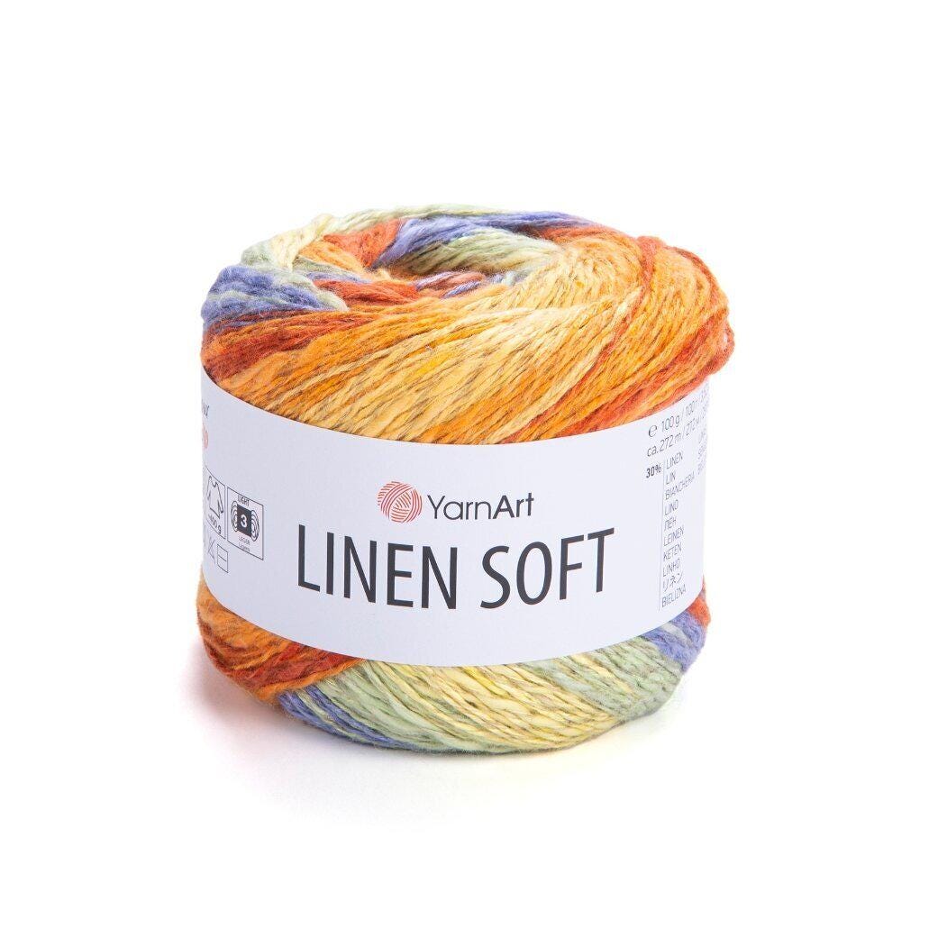 YarnArt Linen Soft 100 g/ 272 m Sparkly Summer Linen Yarn, Multicolor Cotton Yarn, Cotton Blend Yarn, Soft Color Yarn, 3.52 Oz, 297.48 yds