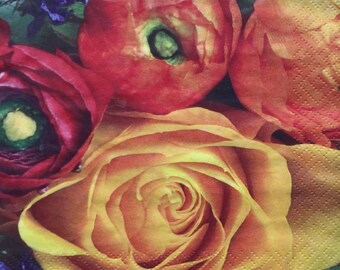 Paper Napkins For Decoupage Set 4 Floral Napkins Colorful