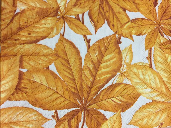 Paper Napkins For Decoupage Set of 4 Autumn Leaves Chestnut leaves