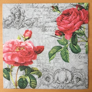 Paper Napkins For Decoupage Set 4 Vintage Roses