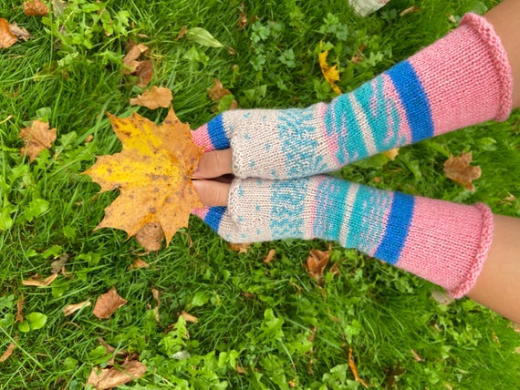 FUNKY-A専用 Fingerless Gloves, Arm Warmers, Hand Knit Colored Fingerless