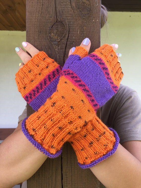 Winter Stripe Fingerless Gloves With Mitten Flap | Fairly Traded Purple