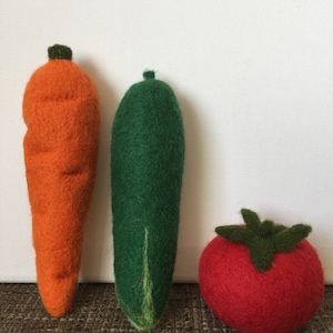 Needle Felted Vegetable Set 3 Tomato Cucumber Carrot Education Toy Kitchen Home Decor Waldorf Play Food Children Gift Wool Handmade