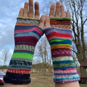 Fingerless Gloves, Arm Warmers, Hand Knit Fingerless Gloves Colorful Striped image 4