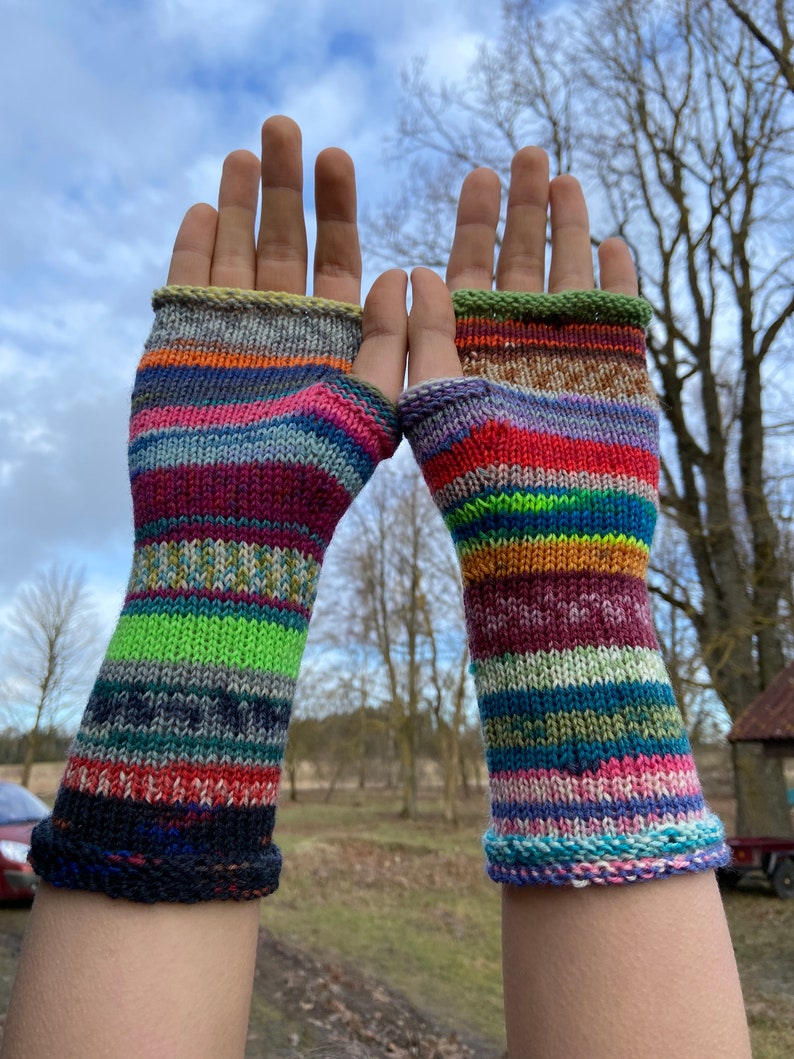 Fingerless Gloves, Arm Warmers, Hand Knit Fingerless Gloves Colorful Striped image 4
