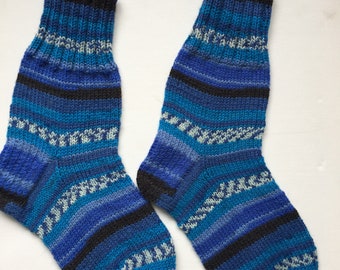 Wool Socks Hand Knit Socks Colour Mix Gift for Her Handmade Striped Socks Unisex Women Knited Socks