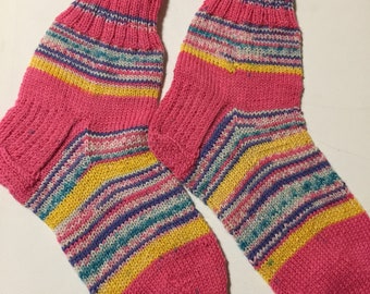 Women Socks Wool Socks Hand Knit Socks Colour Mix Gift for Her Handmade Pink