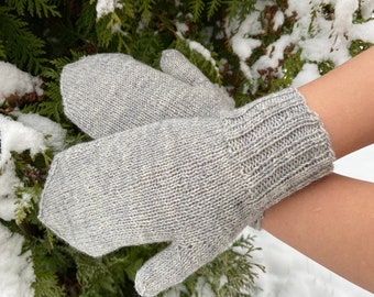 Hand Knit Mittens Grey Wool Mittens