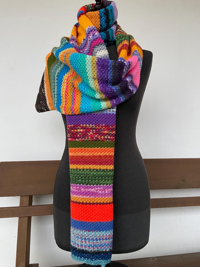 Knitted Multi Color Scarf Women Large Winter Accessory Fashion Colorful