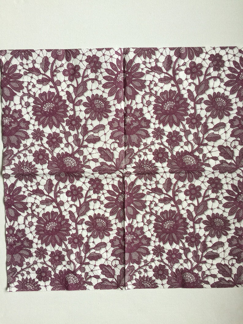 Paper Napkins for Decoupage Set 4 Elegant Lace Eggplant Colour Etsy
