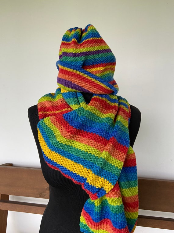 Hand Knitted Set 2 Scarf Hat Oversize Women Shawl Striped  display picture 1