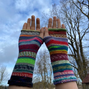 Fingerless Gloves, Arm Warmers, Hand Knit Fingerless Gloves Colorful Striped image 3