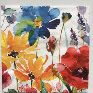 Paper Napkins For Decoupage Floral Napkins Set 4 Watercolour Flower