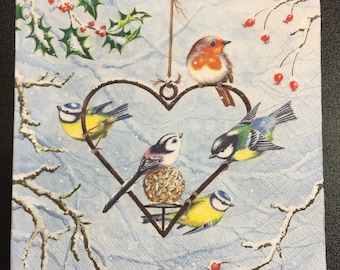 Christmas Paper Napkins For Decoupage Set 4 Paper Napkins Winter Napkins Birds