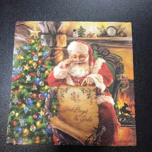 Christmas Paper Napkins For Decoupage Set 4 Santa Napkins Holiday Table Decor