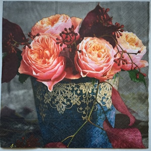 Paper Napkins For Decoupage Set 4 Floral Napkins Pink Roses