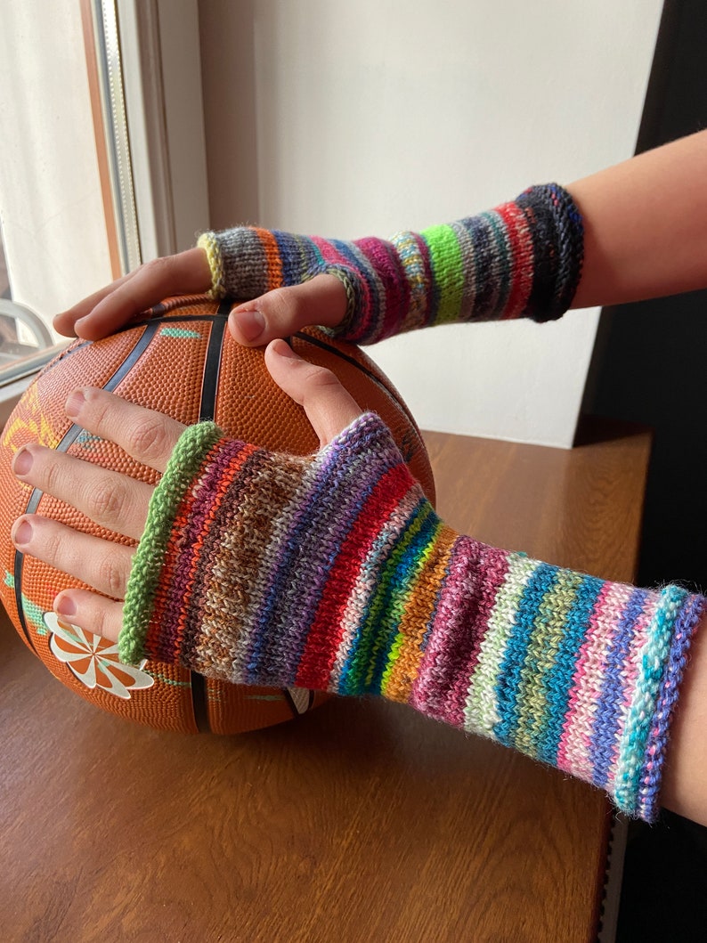 Fingerless Gloves, Arm Warmers, Hand Knit Fingerless Gloves Colorful Striped image 8