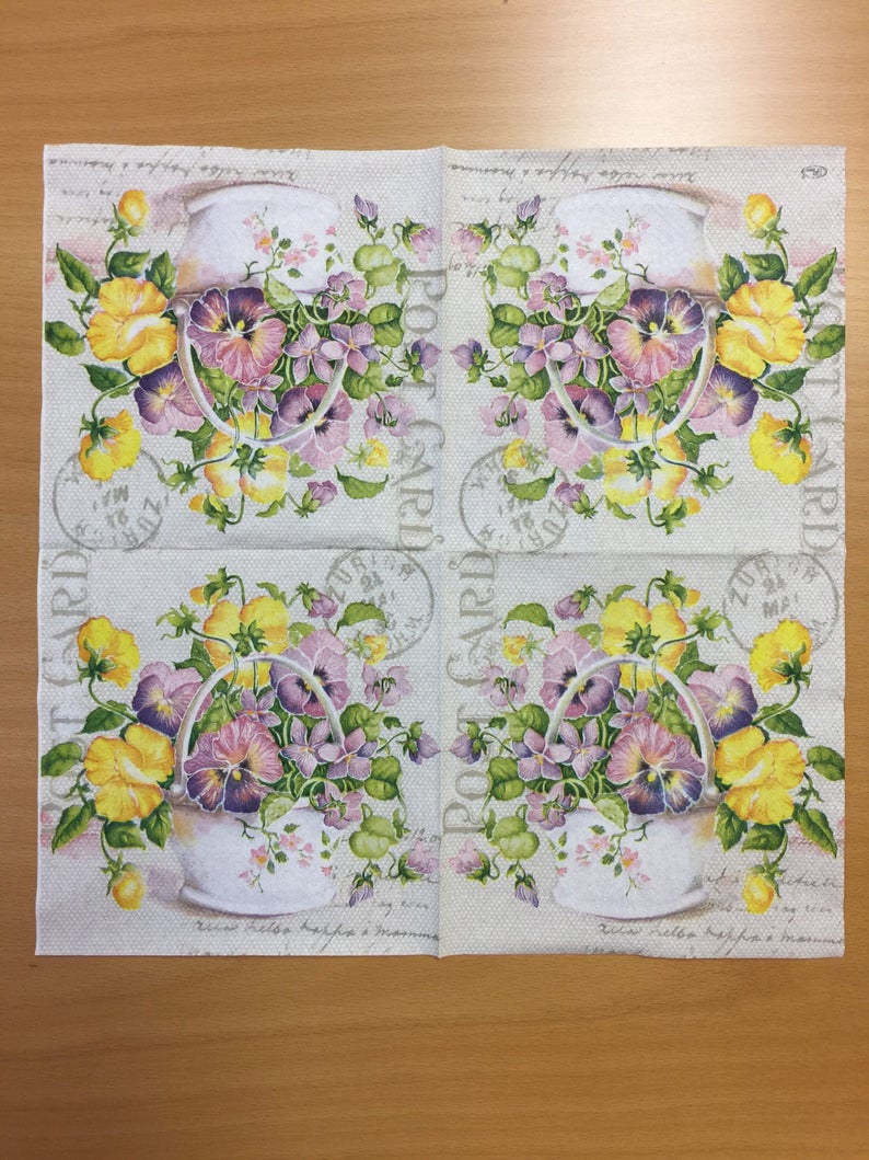 4 Paper Napkins for Decoupage Set Floral Napkins Garden Flower Etsy