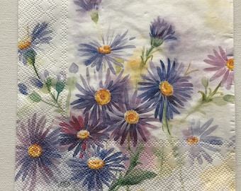 Servilletas de papel para decoupage Juego de 4 servilletas florales Servilletas de flores de otoño de acuarela