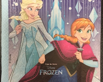 Conjunto de guardanapos de papel para decupagem 4 guardanapos Elsa e Anna Frozen II Design