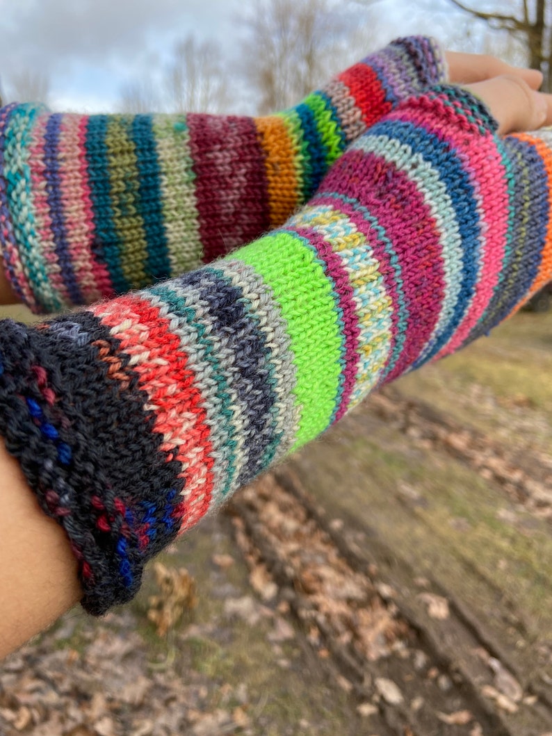 Fingerless Gloves, Arm Warmers, Hand Knit Fingerless Gloves Colorful Striped image 6