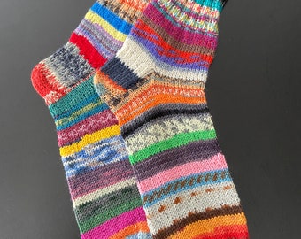 Men Wool Socks Hand Knit Socks Gift for Him Multicolour striped Socks Winter Socks