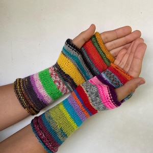 Fingerless Gloves, Arm Warmers, Hand Knit Fingerless Gloves Colorful Striped