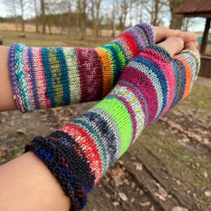 Fingerless Gloves, Arm Warmers, Hand Knit Fingerless Gloves Colorful Striped image 5