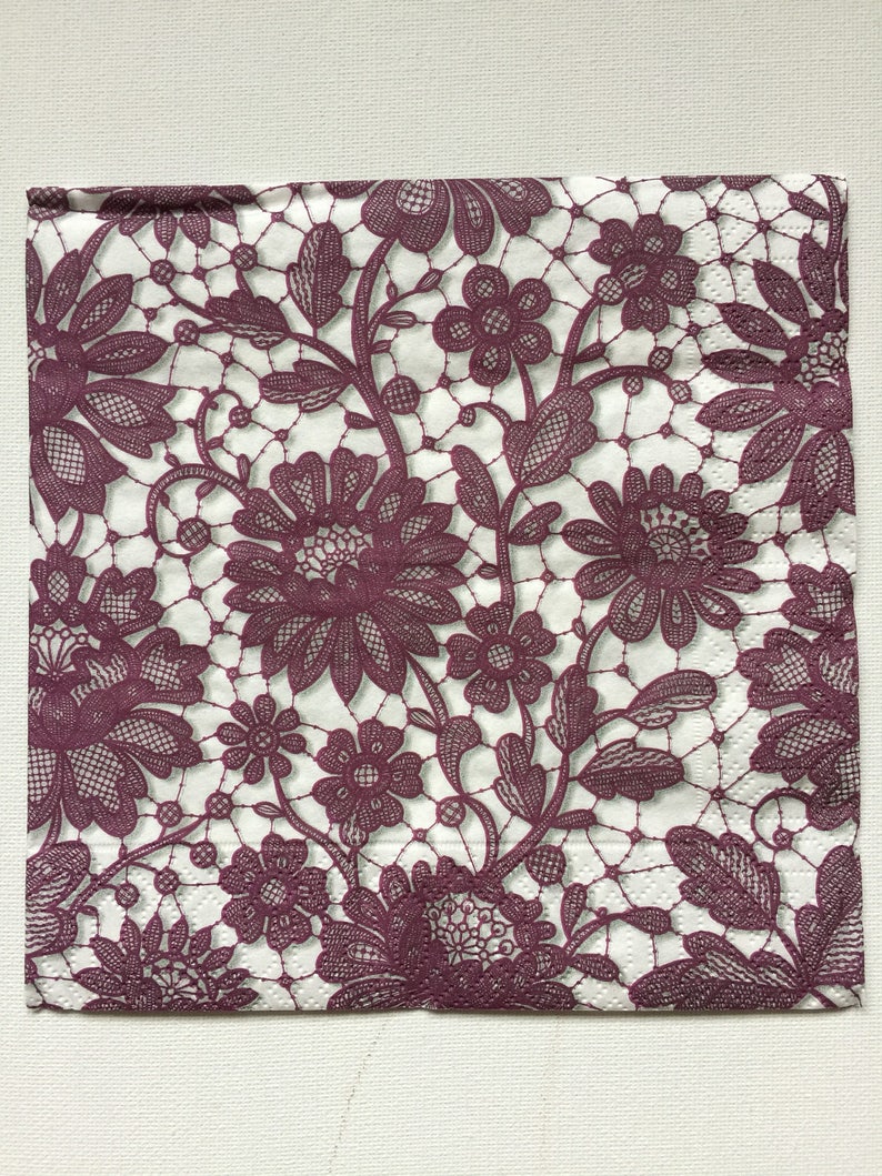 Paper Napkins for Decoupage Set 4 Elegant Lace Eggplant Colour Etsy