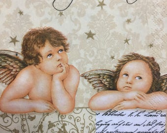 Servilletas de papel para Decoupage Angels Set 4 servilletas de Navidad