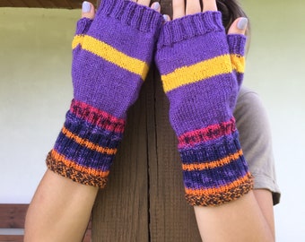 Fingerless Gloves, Arm Warmers, Hand Knit Purple Fingerless Gloves