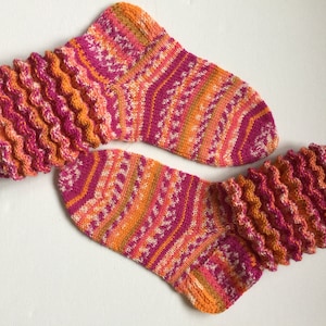 Hand Knited Women Socks Wool Socks Ruffle Pink Orange Mix Gift For Her Handmade