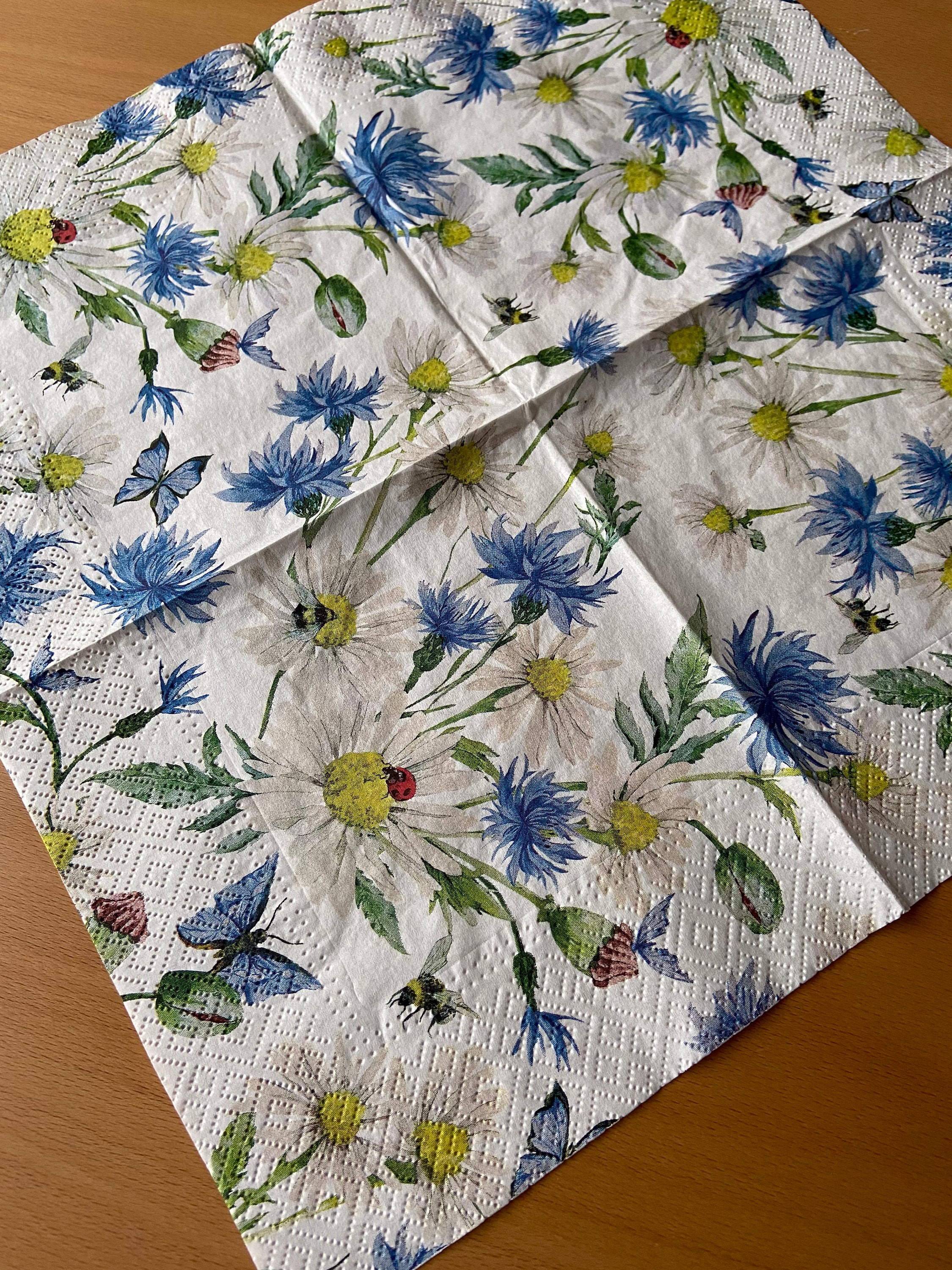 Servietten Aus Recycling-Papier Mit Kornblumen-Motiv – 20 Stück, 33x33 Cm, Für Tischdeko & Basteln