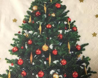 Paper Napkins For Decoupage Christmas Tree Set of 4 Christmas Napkins