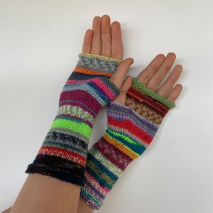 Fingerless Gloves, Arm Warmers, Hand Knit Fingerless Gloves Colorful Striped image 2