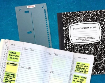 Composition notebook bullet journaling stencil creates the fold-over weekly layout to keep organized. Get it over here.