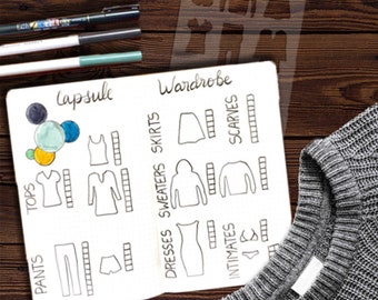 Clothing Bullet Journaling Stencil creates a capsule wardrobe spread for tracking and planning. Get it here.