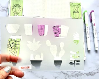 Succulent et Cactus Bullet Journaling Stencil créer des mises en page de plantes amusantes dans votre bujo. Faites-le venir.