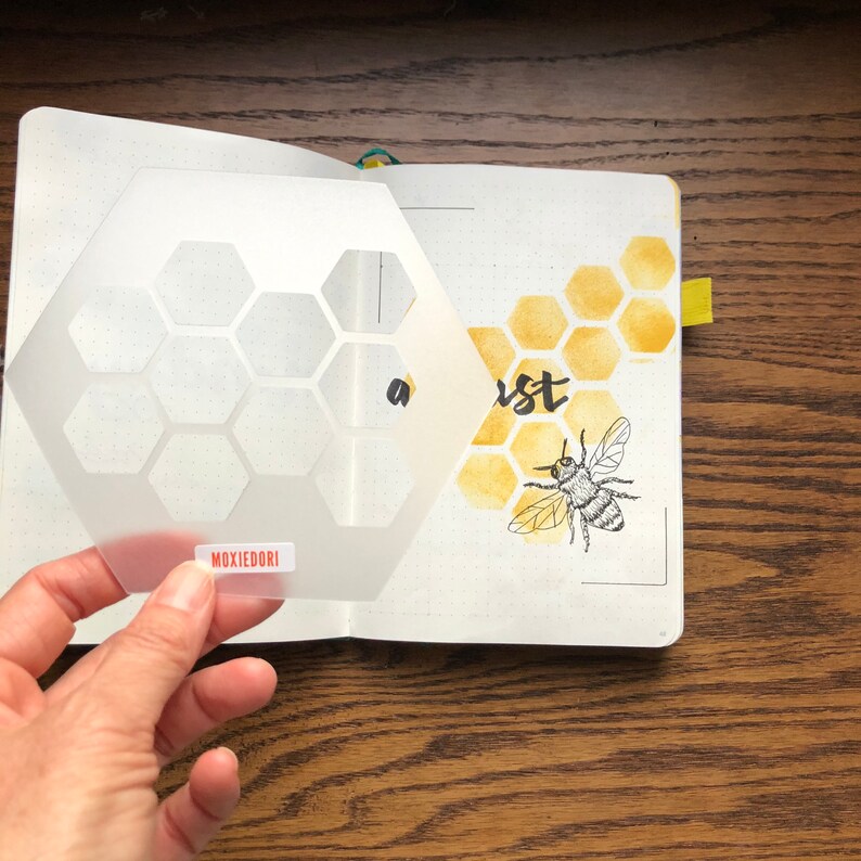 Honeycomb Hexagon bullet journaling stencil creates fun layouts. Hop over here to get it. image 3