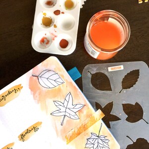 Little Leaves Bullet Journaling Stencil creates autumn foliage bujo layouts. Get it here. image 7