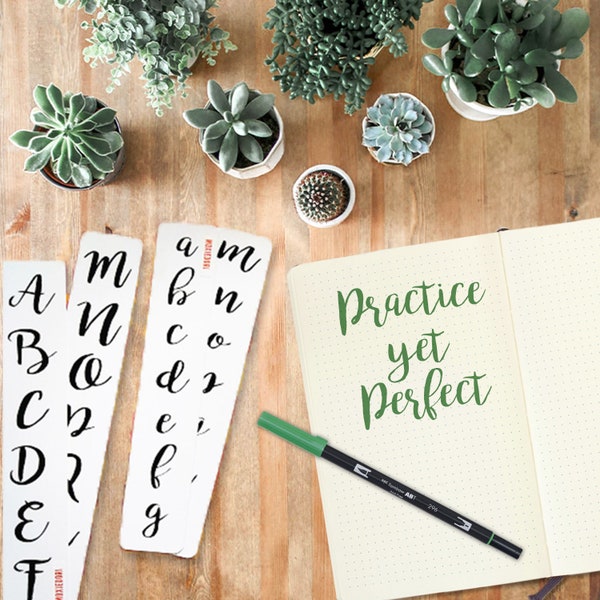 Brush Lettering Tracing Strips - 2 Sets immediate brush lettering results while you practice. Available exclusively here.