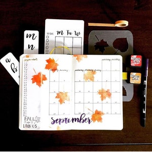 Little Leaves Bullet Journaling Stencil creates autumn foliage bujo layouts. Get it here. image 6