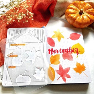 Little Leaves Bullet Journaling Stencil creates autumn foliage bujo layouts. Get it here. image 4