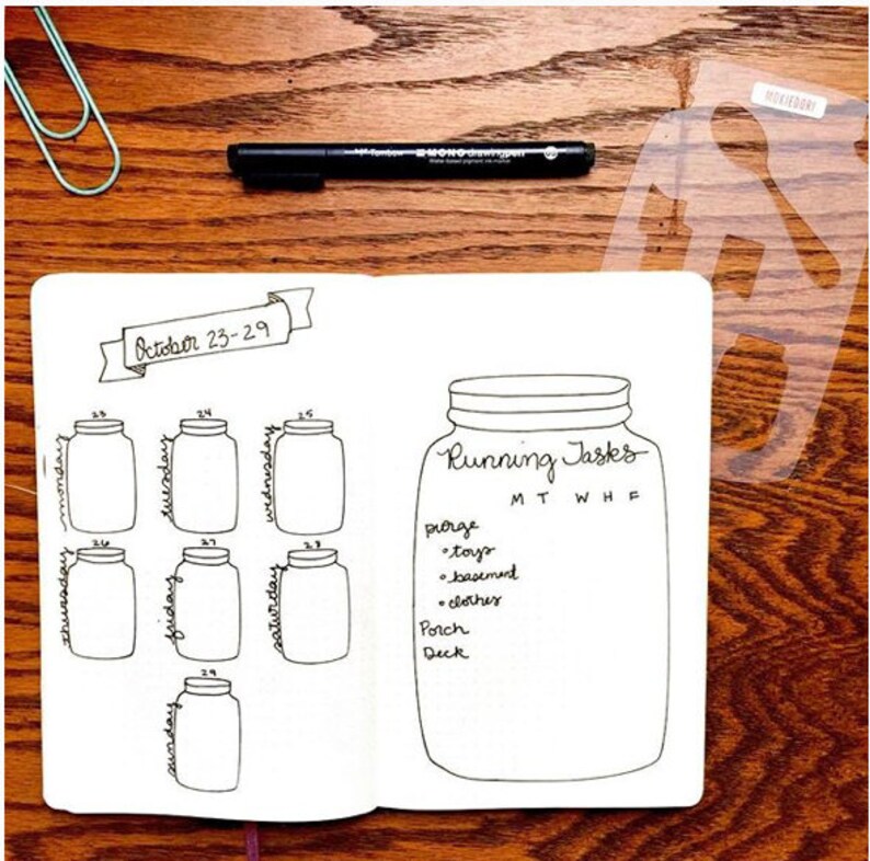 Mason Jar Bullet Journaling Stencil creates a variety of charming bujo layouts. Click here to view. image 7